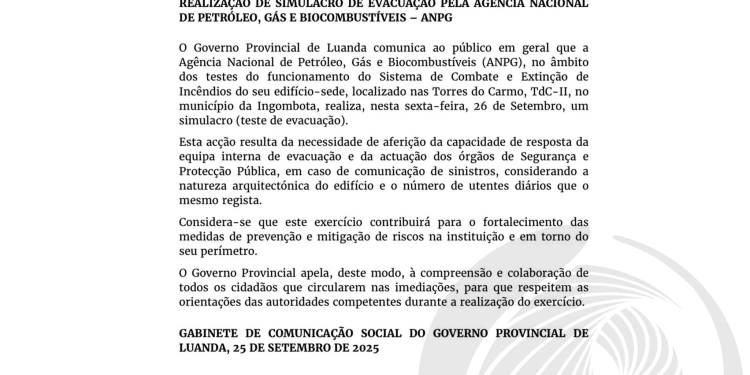 ANPG realiza simulacro de evacuação no edifício-sede em Luanda